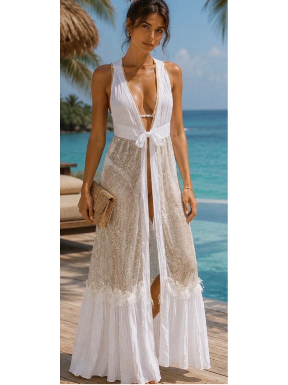 Chio Di Stefano Luxury Resort Wear Sequin Coverup Dress White Gold Size M New